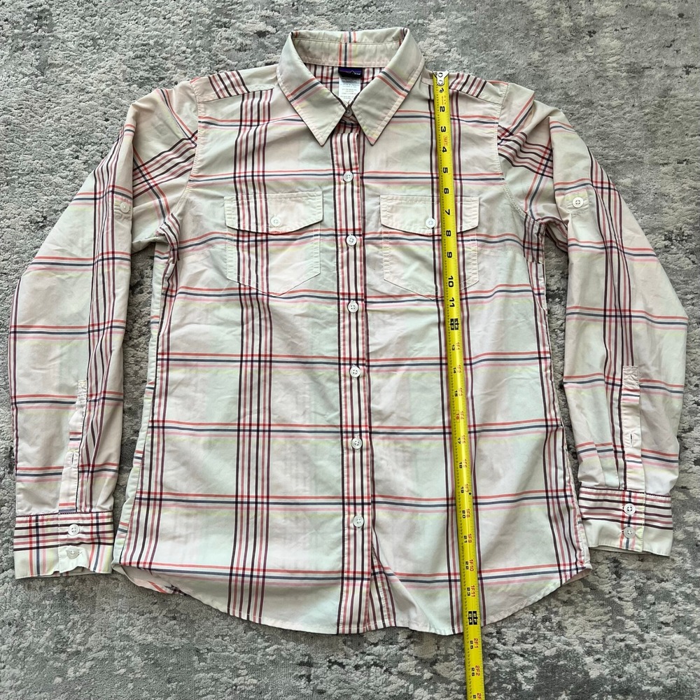 Patagonia Womens Button Up Shirt Size 4 Plaid Long Sleeve Roll Tabs Pockets